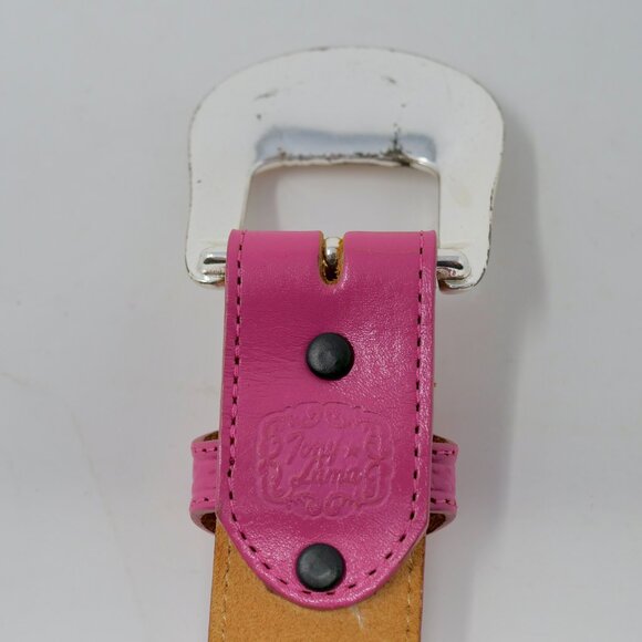 Tony Lama Pink Leather Western Belt Embossed Rhinestone Silver Buckle Studs 34 main image 4